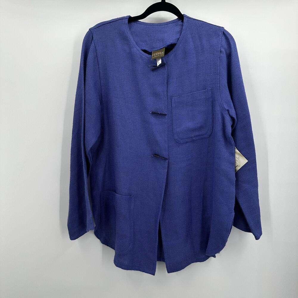 Maralyce Ferree Jacket‎ Womens Small Purple Toggle Button Linen Boxy Lagenlook